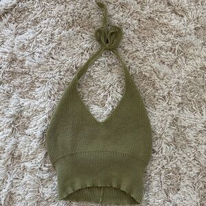SHEIN Olive Knit Halter Crop Top